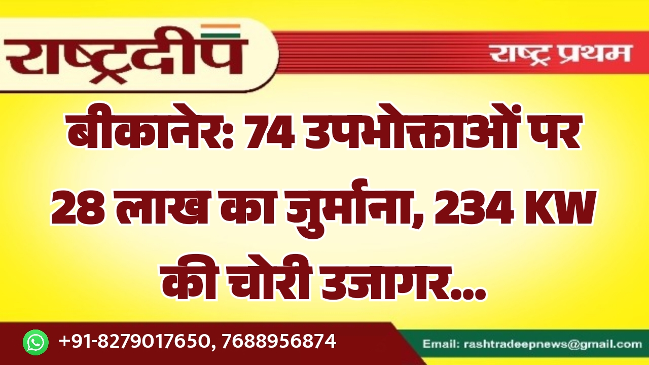 बीकानेर: 74 उपभोक्ताओं पर 28 लाख का जुर्माना, 234 KW की चोरी उजागर…